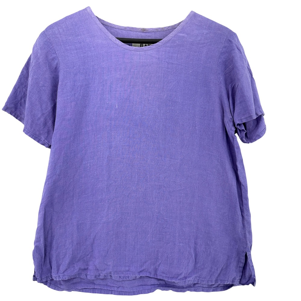 VTG FLAX by Jeanne Engelhart Purple Short Sleeve Linen Top Petite